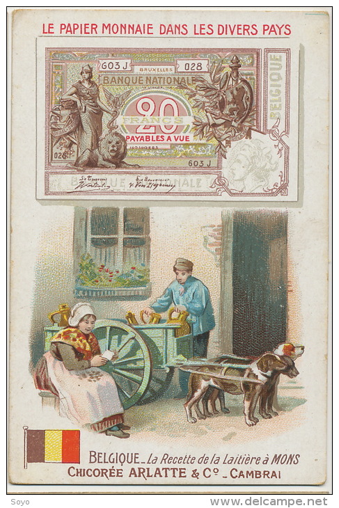 Papier Monnaie Belgique 20 Francs Billet Attelage De Chien Chromo Pub Chicorée Arlatte Cambrai - Monnaies (représentations)