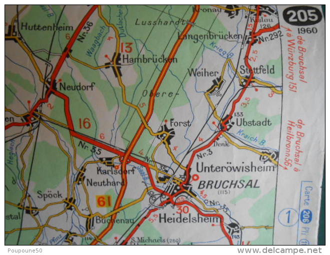 Carte Routière  MICHELIN N: 205  Allemagne    -  édition  1960 - Cartes Routières