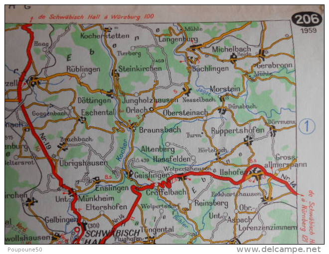 Carte Routière  MICHELIN N: 206  Allemagne    -  édition  1959 - Strassenkarten