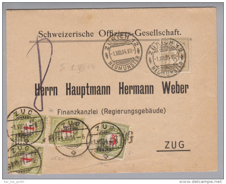 Heimat ZHs Zürich12 Neumünster 1904-08-01 Taxierte 8Rp. Drucksache Nach Zug - Brieven En Documenten