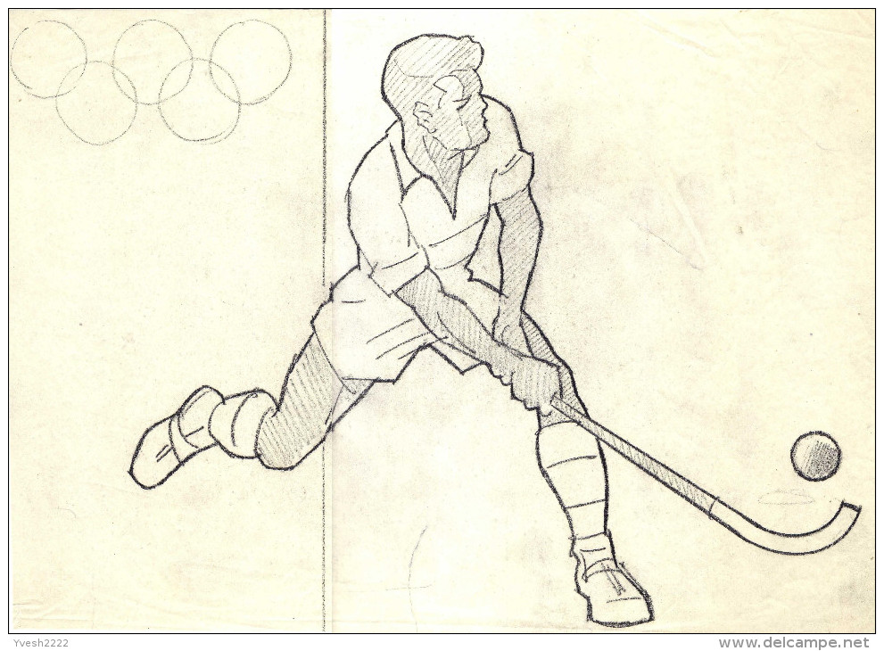 Saint Marin 1960 Y&T 495. Dessin Original De Corrado Mancioli. Jeux Olympiques De Rome. Hockey Sur Gazon - Hockey (sur Gazon)