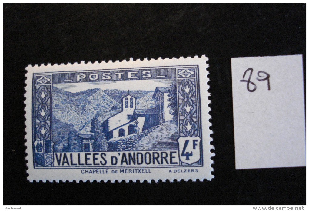 Andorre Français : Années 1937-43 - 4f Bleu-gris Chapelle N.D. De Meritxel - Y.T. 89 - Neuf (*) Mint (MLH) - Nuevos