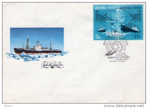 Russian Icebreaker M. Somov In Antarctica. FDC 1986 - Barcos Polares Y Rompehielos