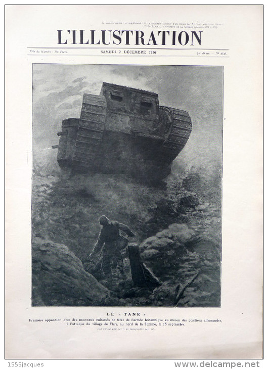 ILLUSTRATION N° 3848 / 02-12-1916 ÉMILE VERHAËREN TANK SOUS-MARIN ZOUAVES CHASSEURS ALPINS AVIATION CHEFFER MONASTIR - L'Illustration