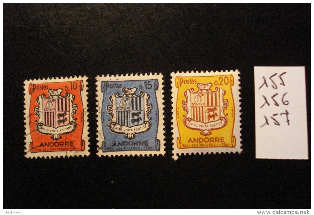 Andorre Français - Années 1961-71 - Armoiries - Y.T. 155/157 - Oblitéré - Used - Gestempeld - Oblitérés