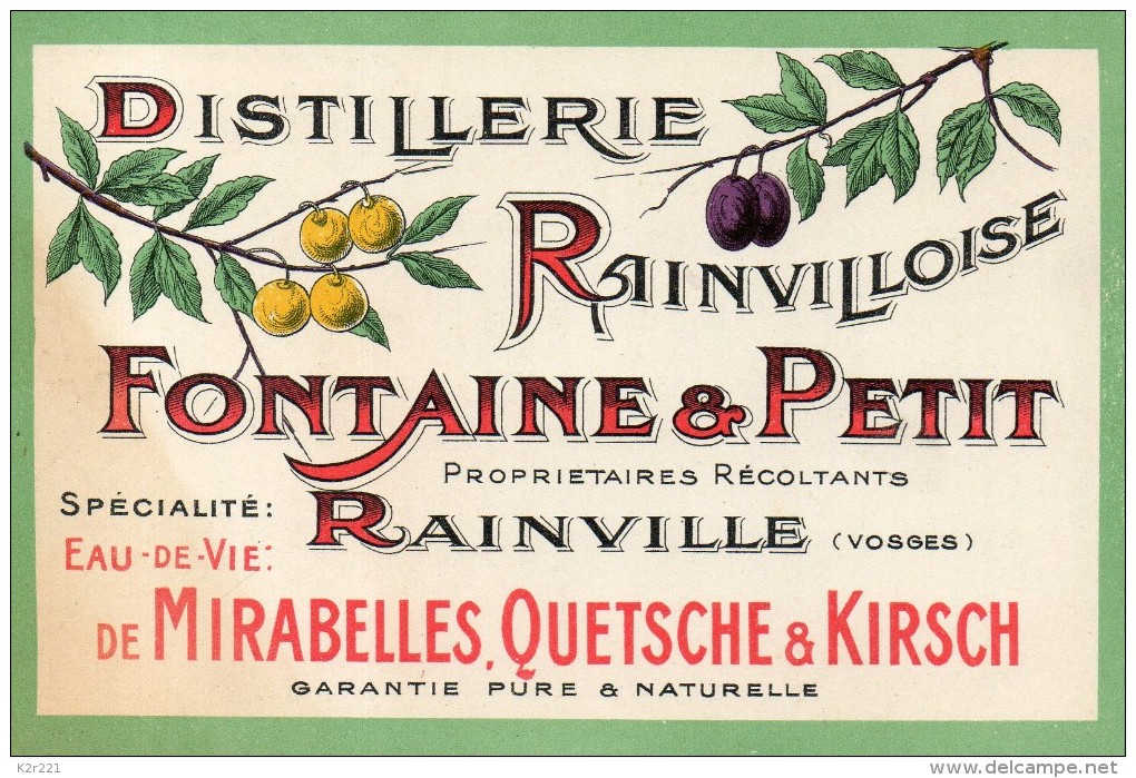 RAINVILLE  Distillerie Rainvilloise Fontaine Et Petit Carte Commerciale RARETEE - Autres & Non Classés