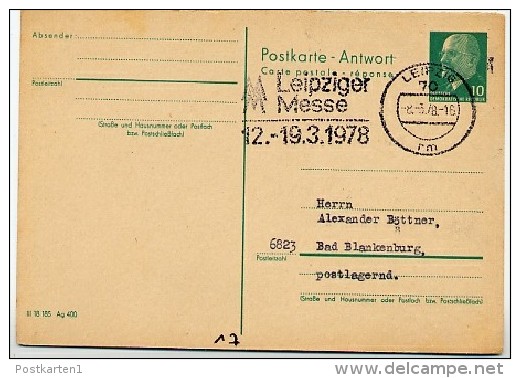 LEIPZIGER MESSE 1978 Auf  DDR Antwort-Postkarte P 77A - Postkarten - Gebraucht