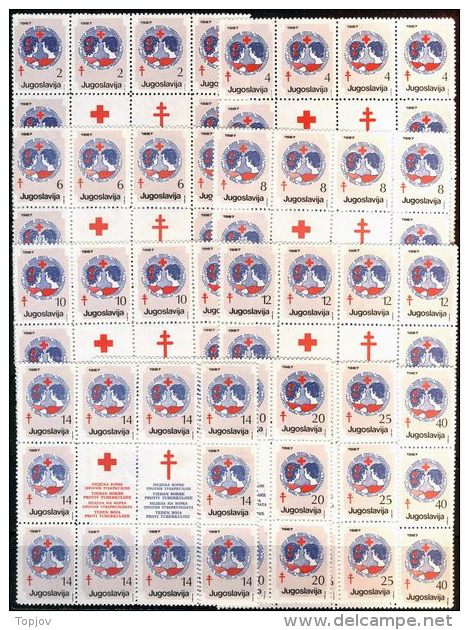 YUGOSLAVIA - JUGOSLAVIA  - TBC  TAX - RED CROSS  - SET + LABELS In Bl. 9x  - **MNH - 1987 - RARE - Impuestos