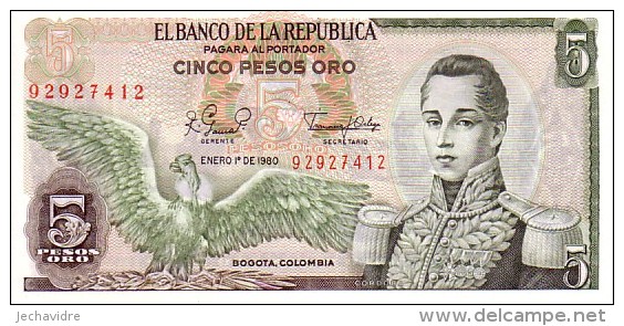 COLOMBIE   5 Peso Oro   Daté Du 1 Janvier 1980   Pick 406 F        ***** BILLET  NEUF ***** - Colombie