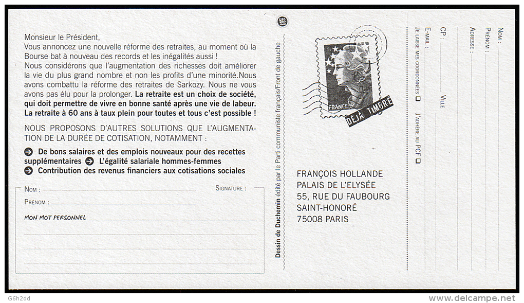 B1-003D- Carte Pétition Avec Pseudo Timbre Marianne De Beaujard. - Enteros Privados