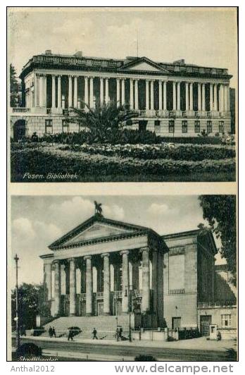 Posen Bibliothek Und Stadttheater MB Multivue Um 1930 Sw - Posen