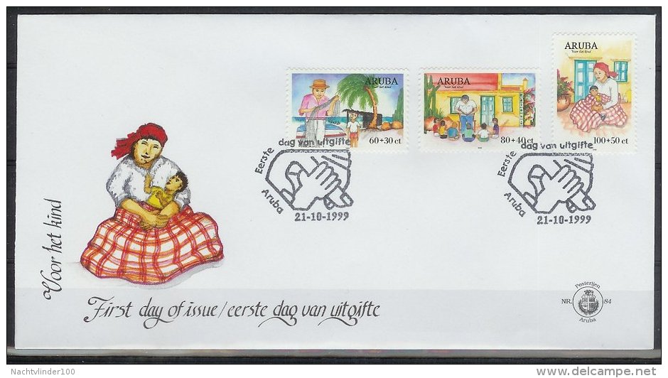 Mef084fb FLORA LEZEN PALM TREE CACTUS BOOT BOAT READING FOR CHILDREN JUGENDWOHLFAHRT ARUBA 1999 FDC - Sukkulenten