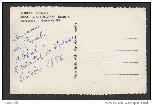 DF / 34 HERAULT / LODÈVE / BUSTE DE ST FULCRAN ET SIGNATURE AUTHENTIQUE / CIRCULÉE EN 1956 - Lodeve