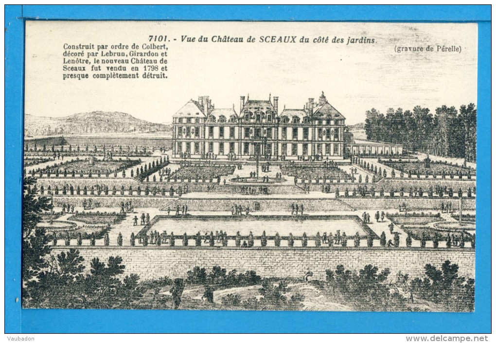 CP, 92, Vue Du Château De SCEAUX Du Côté Des Jardins - Gravure De Pérelle, Vierge, TRES RARE - Sceaux