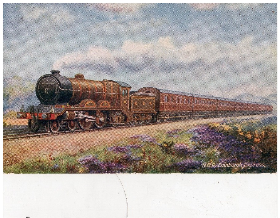 VINTAGE POSTED POSTCARD -  1916- N.B.R. EDINBURGH EXPRESS, TUCKS OILETTE - Treni