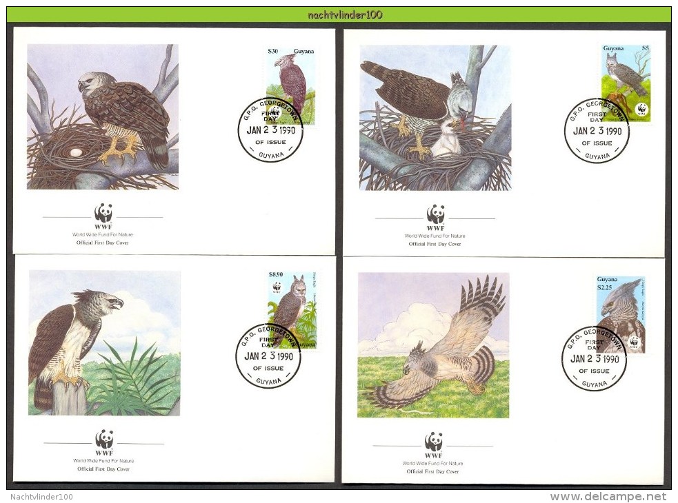 Msb089fb WWF VOGELS HARPIJ BIRDS HARPIC EAGLE GREIFVÖGEL AVES OISEAUX GUYANA 1990 FDC´S - FDC