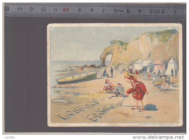 Chromo Circa 1900 - Rouen - Bonbons Barnier écrit Sur La Plage  - Voir état - Autres & Non Classés