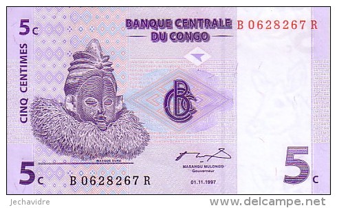 CONGO  5 Centimes  Daté Du 01-11-1997     Pick 81 A     ***** BILLET  NEUF ***** - República Del Congo (Congo Brazzaville)