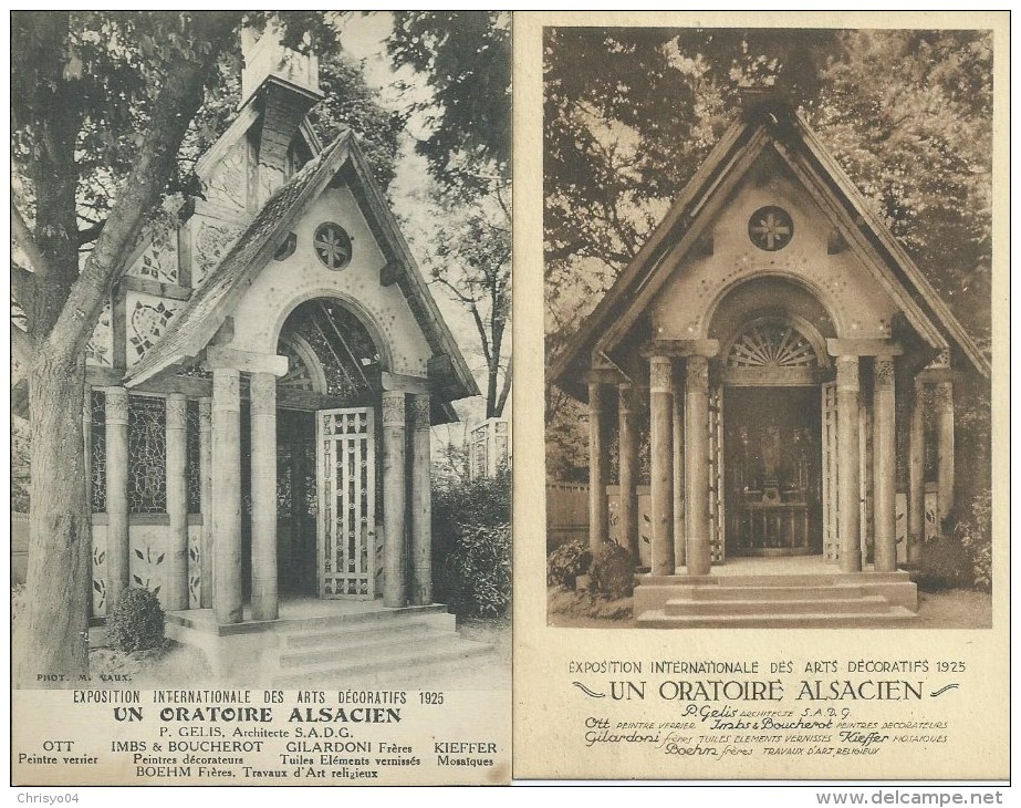 43Mé 68 Oratoire Alsacien Pub Artisans D'art Religieux Lot De 2 Cpa Exposition Arts Decoratifs 1925 - Sonstige & Ohne Zuordnung