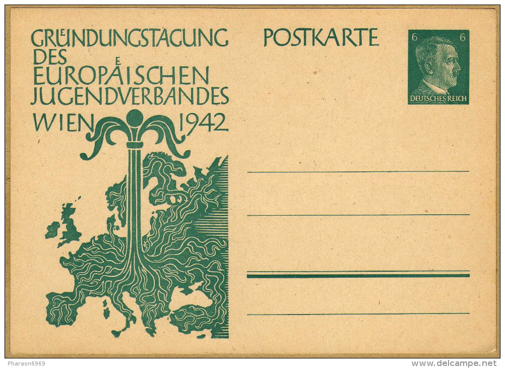 Carte Entier Postal Deutsches Reich Grundungstagung Des Europaeischen Jugendverbandes Wien 1942 - Vienna Center