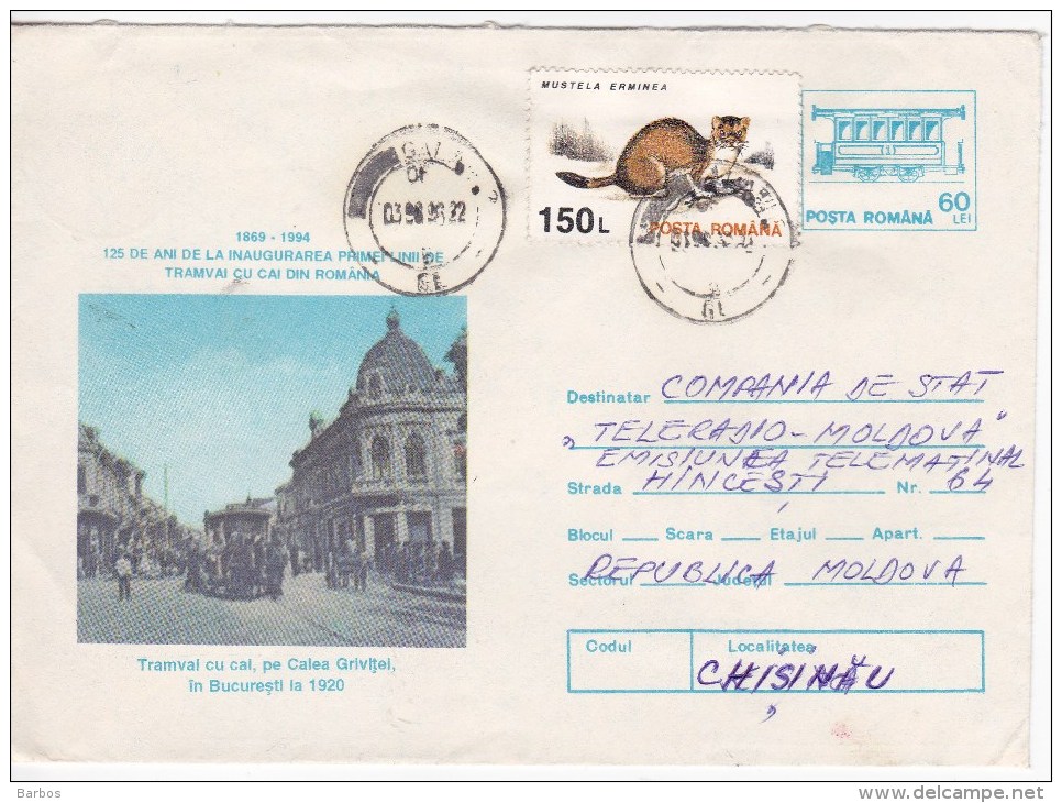 Romania ;  Transport  ; Tramways  ; Bucharest  ; Pre-paid Envelope   ; Used - Tramways