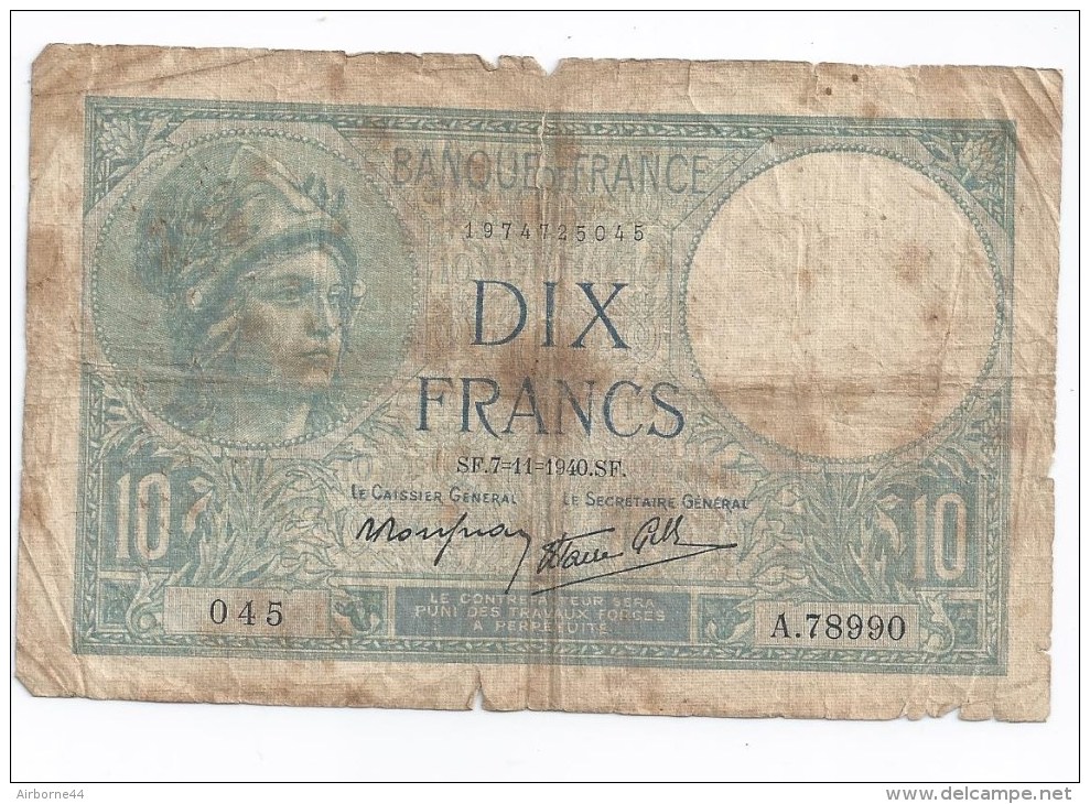 10 Francs Minerve 1940 - 10 F 1916-1942 ''Minerve''