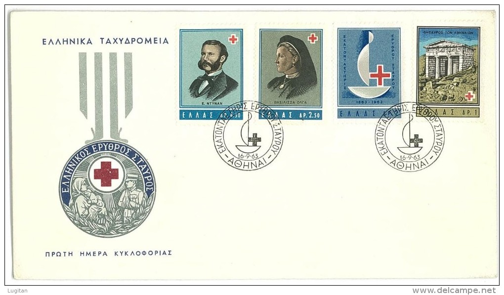 GRECIA  - GREECE 1963 The 100th Anniversary Of The Red Cross - FDC