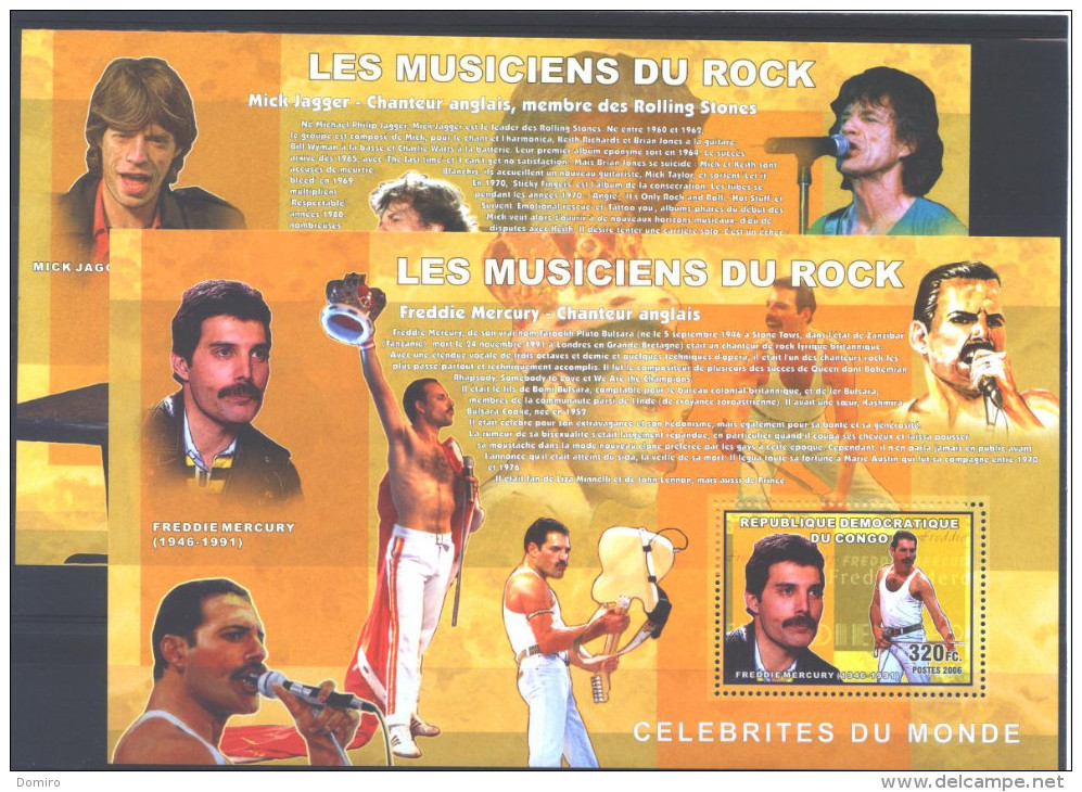 Congo Rep Démocratique BL 424/27 **  (MNH)    "Les Musiciens Du ROCK"  Série Complète - Neufs