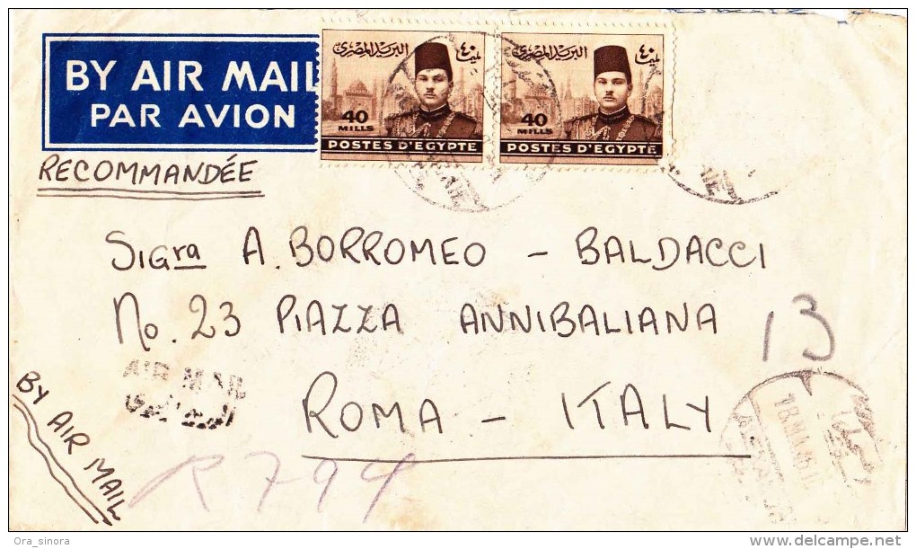 Busta Posta Aerea Air Mail Par Avion Viaggiata 1946 Egitto Roma Francobolli Egiziani 1939 Bei Timbri - Cartas & Documentos