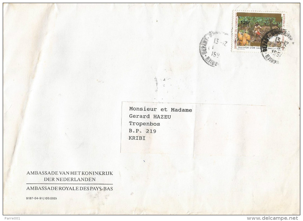 Cameroon Cameroun 1994 Yaounde Agriculture Cocoa Overprinted 125f Domestic Cover To Kribi - Kameroen (1960-...)
