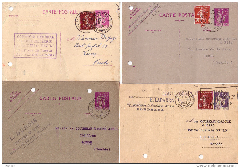 TYPE PAIX - 8 ENTIERS POSTAUX - AVEC 40 ET 55c - DIVERS AFFRANCHISSEMENTS ET OBLITERATION. - Collections & Lots: Stationery & PAP