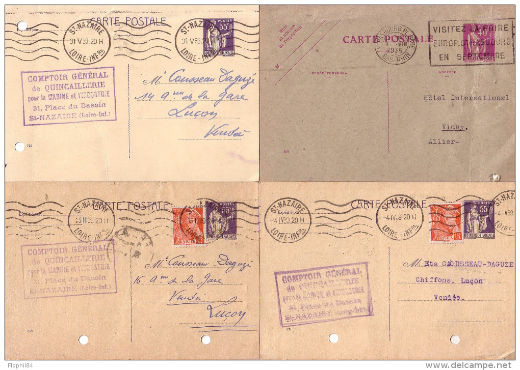 TYPE PAIX - 8 ENTIERS POSTAUX - AVEC 40 ET 55c - DIVERS AFFRANCHISSEMENTS ET OBLITERATION. - Lots Et Collections : Entiers Et PAP