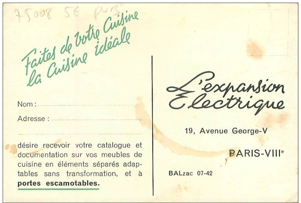 75008 PARIS AVENUE GEORGE V PUBLICITE L EXPANSION ELECTRIQUE - Arrondissement: 08