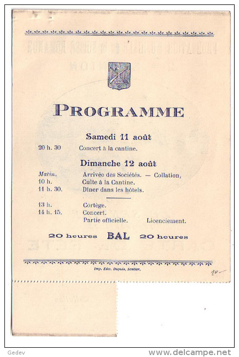 Le Sentier, Carte De Fête Et Programme, Fédération Musicale De Suisse Romande 12.8.1928 - Programmes