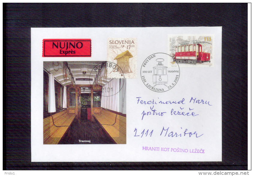 Slowenien / Slovenia 2001 100 Years Of Tramway On Priority Letter  FDC - Tramways