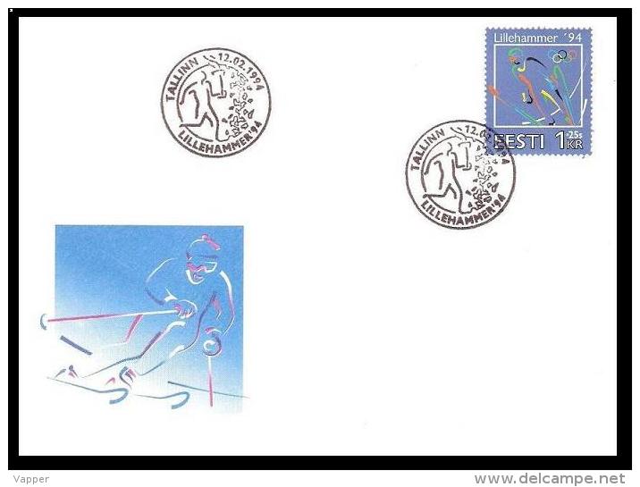 Estonia 1994 Postmark Olympic Games Oppening In Lillehammer SB Slalom - Hiver 1994: Lillehammer