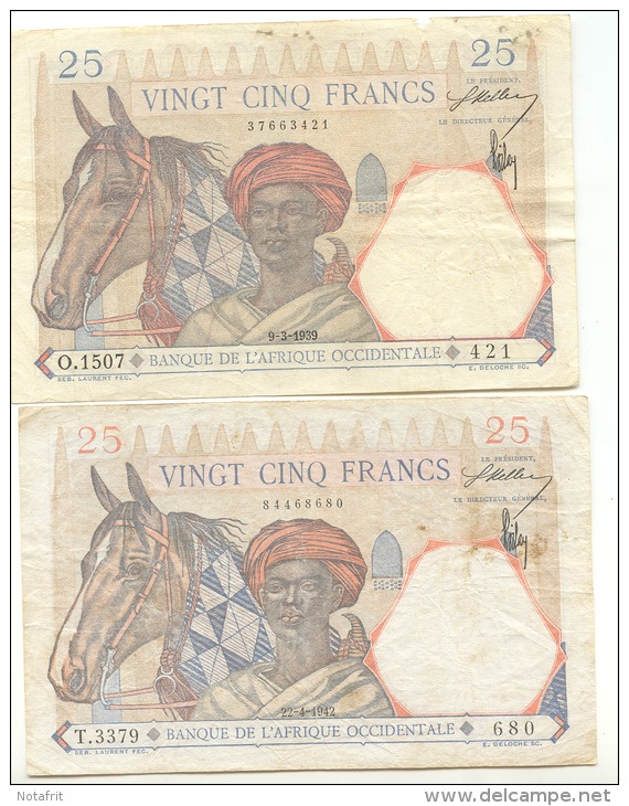 Cote D´ivoire  AOF West Africa  25 Fr  1939  1942  Red And Bleu - Other - Africa