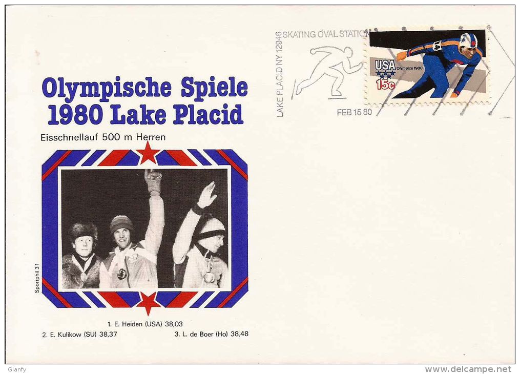 XIII OLIMPIADE LAKE PLACID 1980 FDC USA  VINCITORI MEDAGLIA PATTINAGGIO VELOCITA - Hiver 1980: Lake Placid