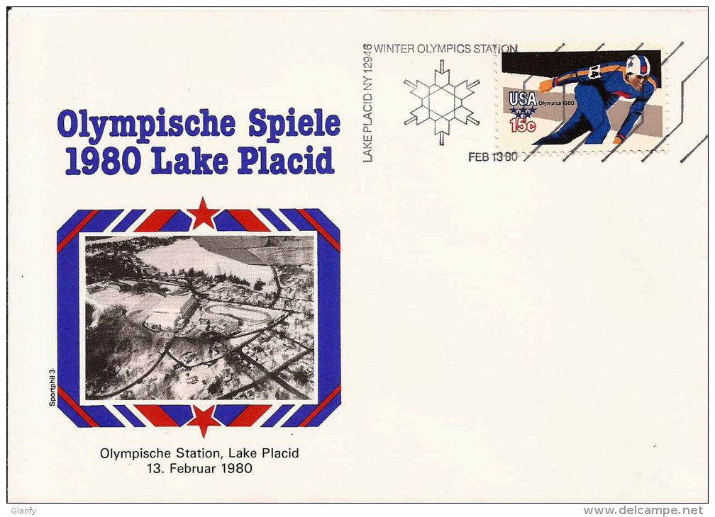 XIII OLIMPIADE LAKE PLACID 1980 FDC USA  STAZIONE OLIMPICA - Hiver 1980: Lake Placid