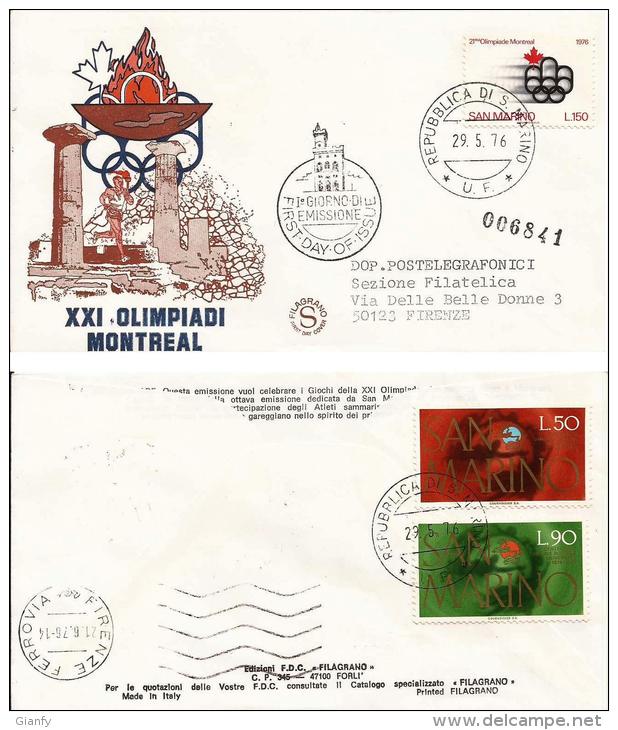 MONTREAL XXI OLIMPIADE 1976 SAN MARINO FDC FILAGRANO - Estate 1976: Montreal