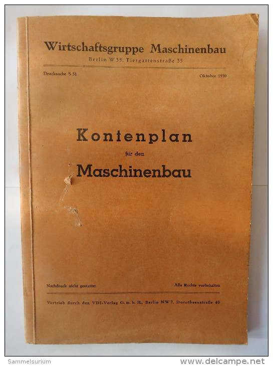 "Kontenplan Für Den Maschinenbau" Ausgabe Oktober 1939 - Técnico