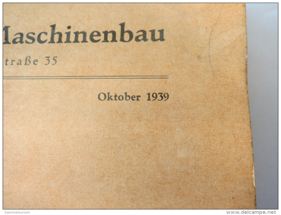 "Kontenplan Für Den Maschinenbau" Ausgabe Oktober 1939 - Techniek