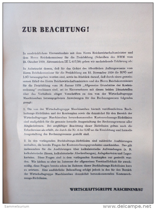"Kontenplan Für Den Maschinenbau" Ausgabe Oktober 1939 - Técnico