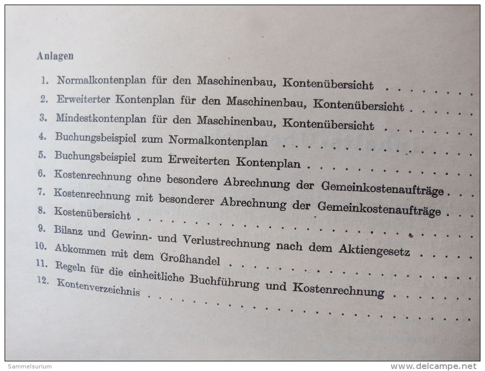 "Kontenplan für den Maschinenbau" Ausgabe Oktober 1939