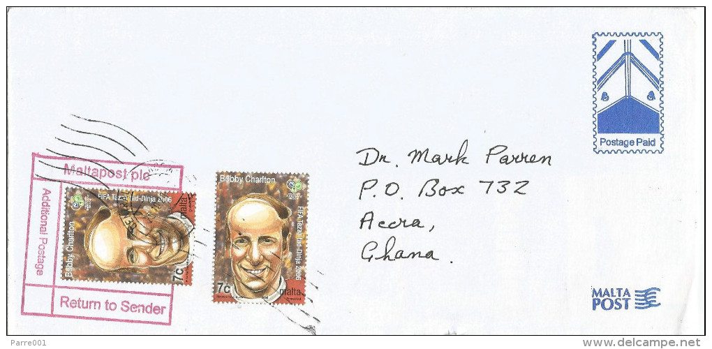 Malta 2006 Marsa World Cup Football Soccer Germany Postage Due Taxed Underfranked Postage Paid Stationary Cover - Malte