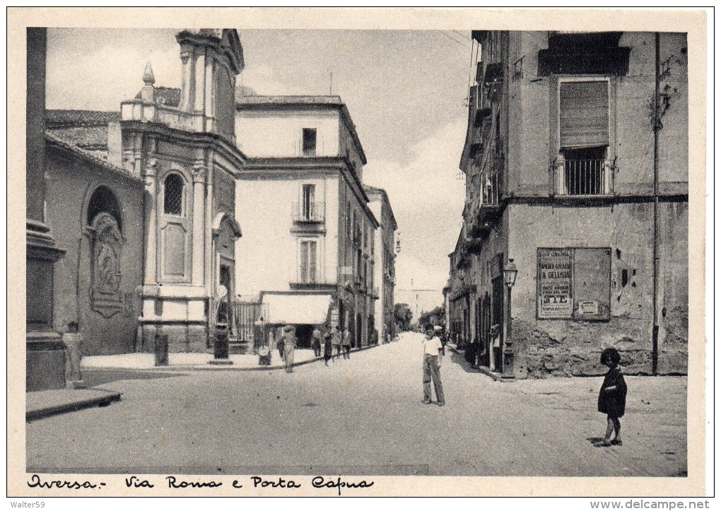 1940 Italia Cartolina AVERSA Via Roma E Porta Capua Nuova - Aversa