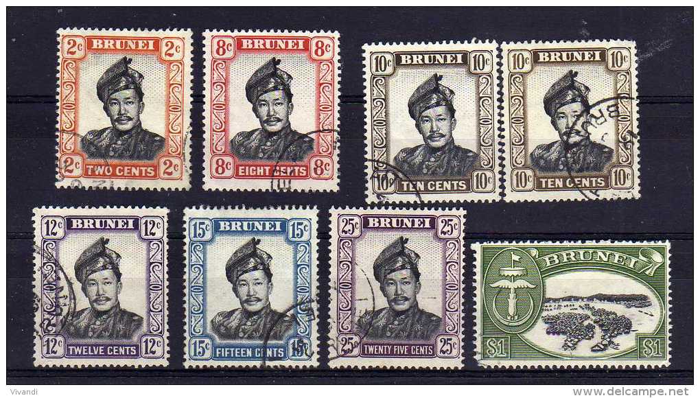 Brunei - 1964/68 - Definitives (Ordinary Paper,Watermark Upright, Part Set) - Used - Brunei (...-1984)