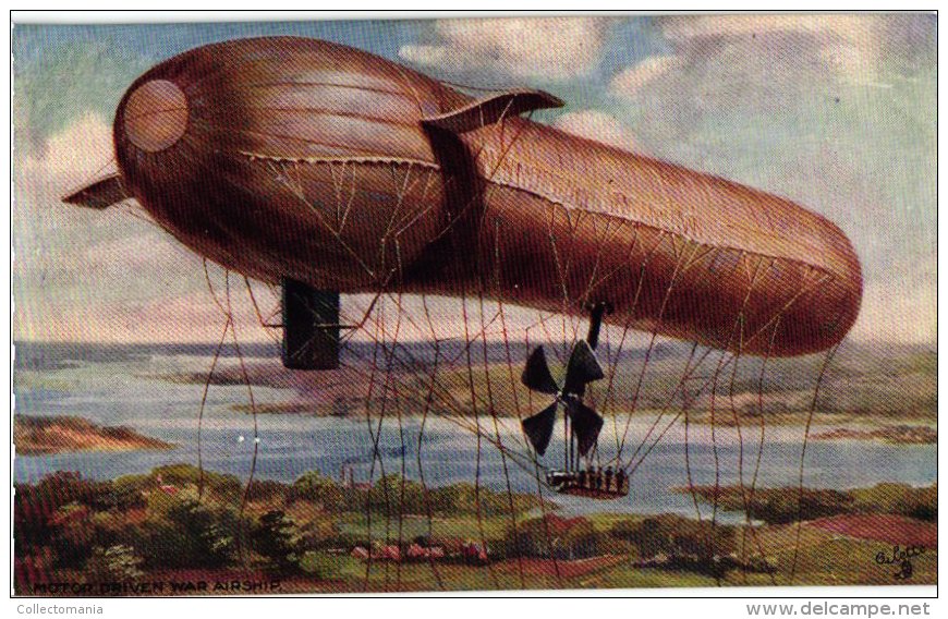 AIRSHIP    3 PC  Tuck's Post Card Motor Driven Warship  Costal Patrol Type Airship  Dirigeable Ville De Paris - Luchtschepen