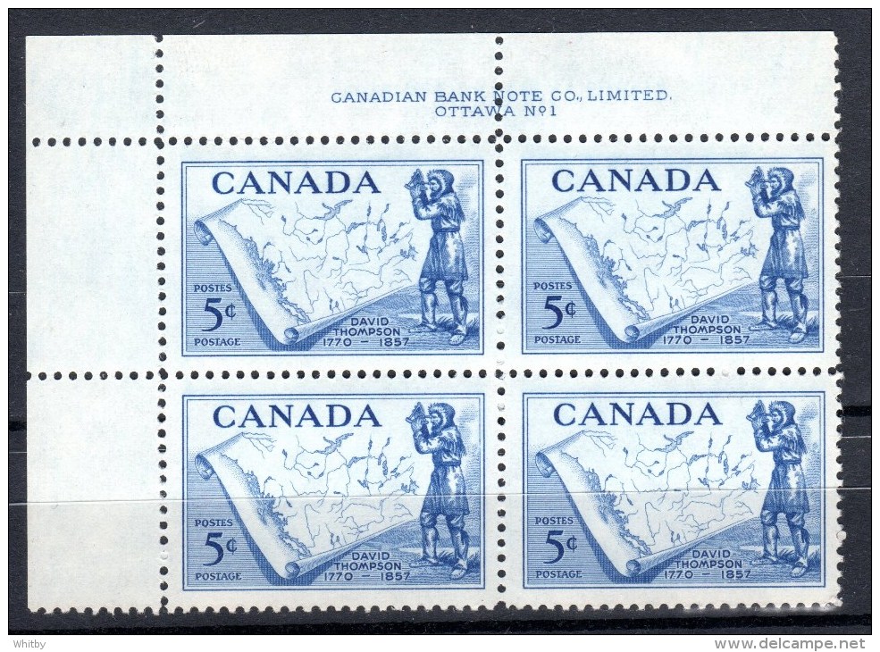 Canada 1957 5 Cent David Thompson Issue #350  Inscription Block  MNH - Ongebruikt