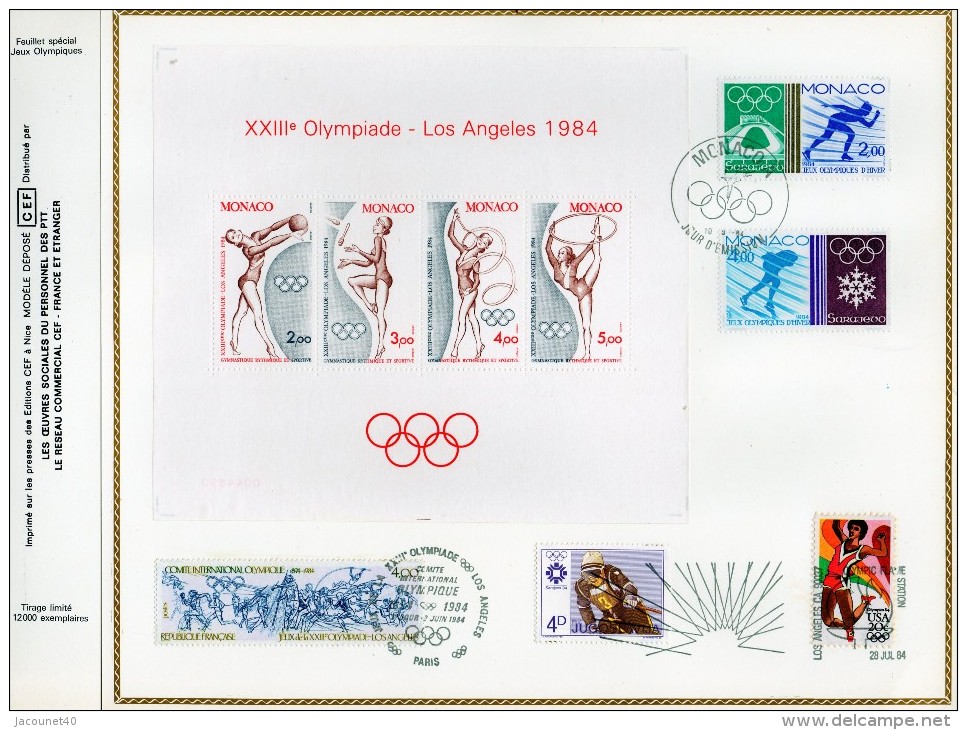 Monaco Olympiade 1984 De Los Angeles USA 1984  Feuillet Spécial  Timbres De Monaco France USA Jugoslavija - Lettres & Documents